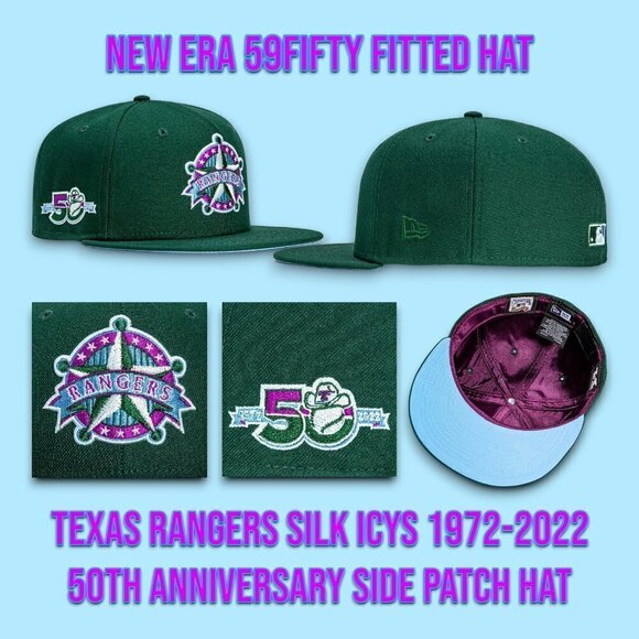 New Era Texas Rangers 59FIFTY Fitted Hat 50TH Anniversary Side Patch Size 7 3/8